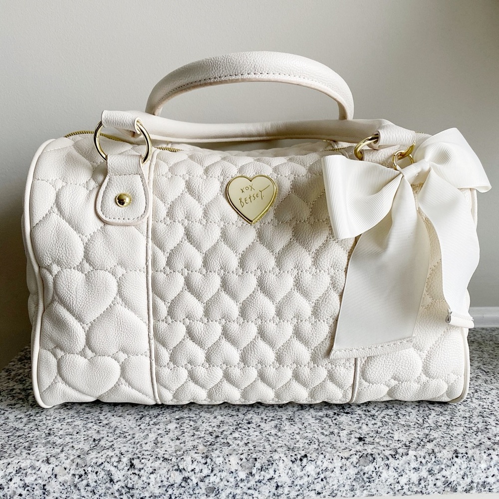 BETSEY JOHNSON QUILTED HEART "BE MINE" BOW SATCHEL